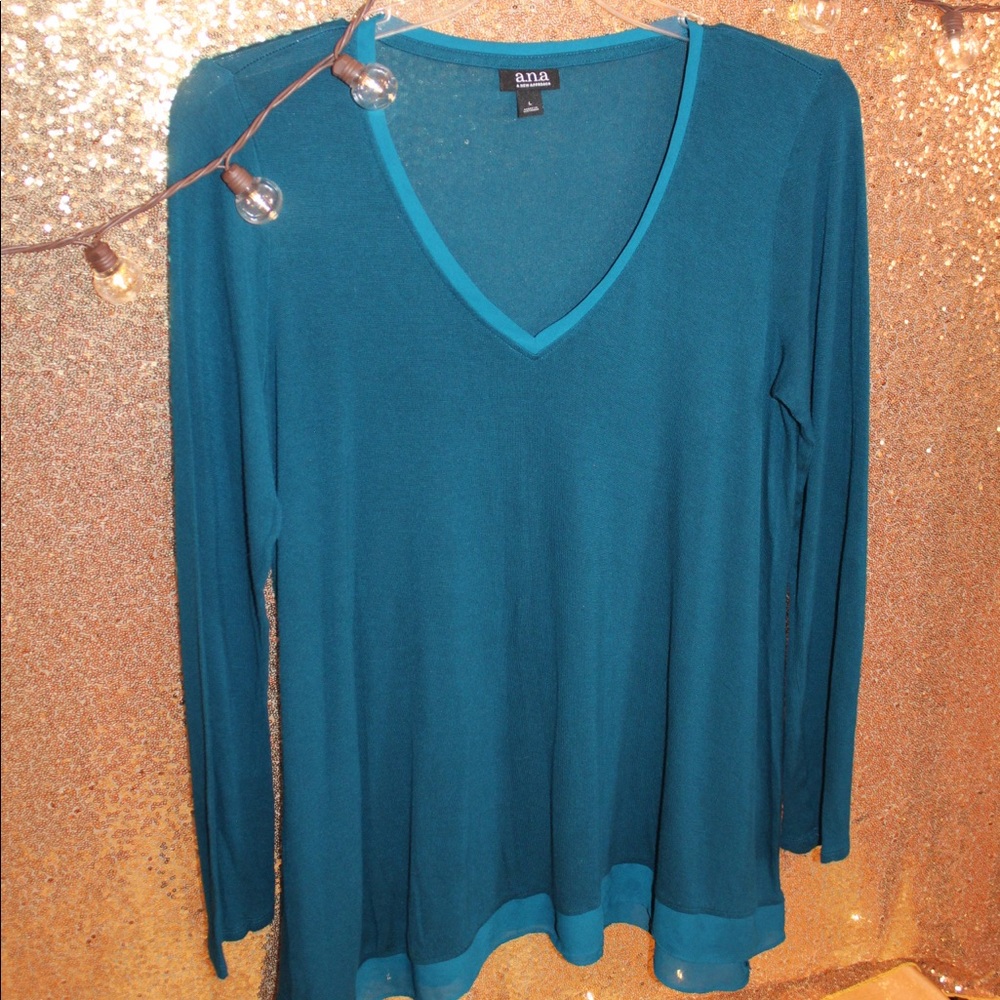 ANA Teal Shirt w/Sheer Bottom Ruffle